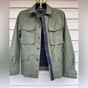 Rag & Bone olive color jacket, front applied pockets, snap closure, drawstring,S